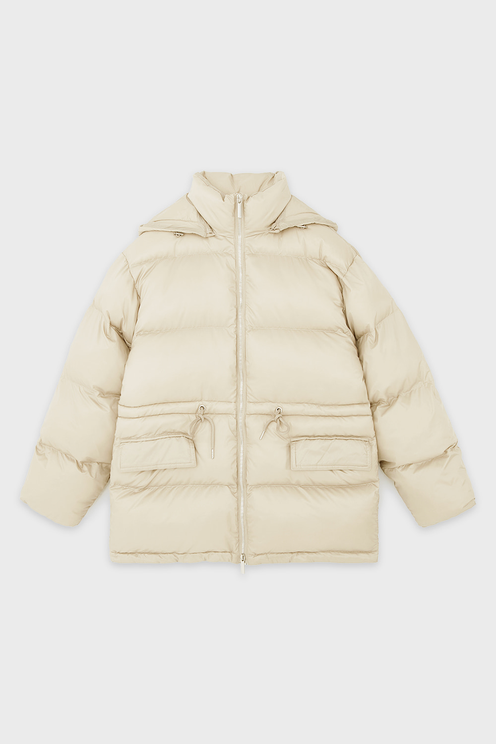 Quilted Down Hooded Coat Cream